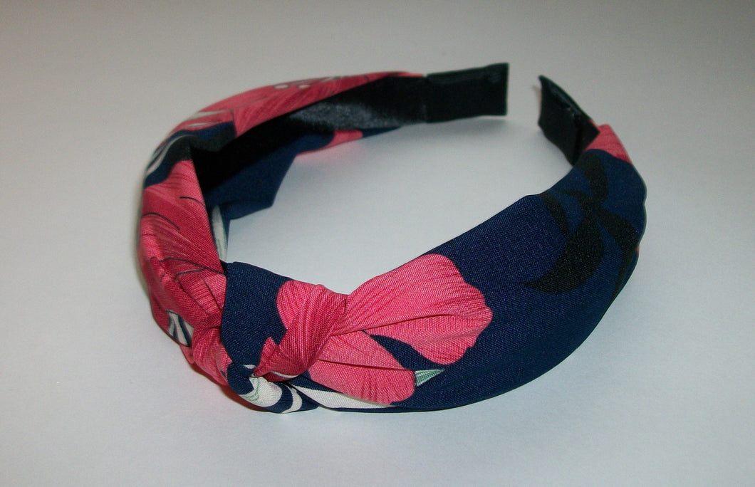 Coral Navy Floral Knot Headband